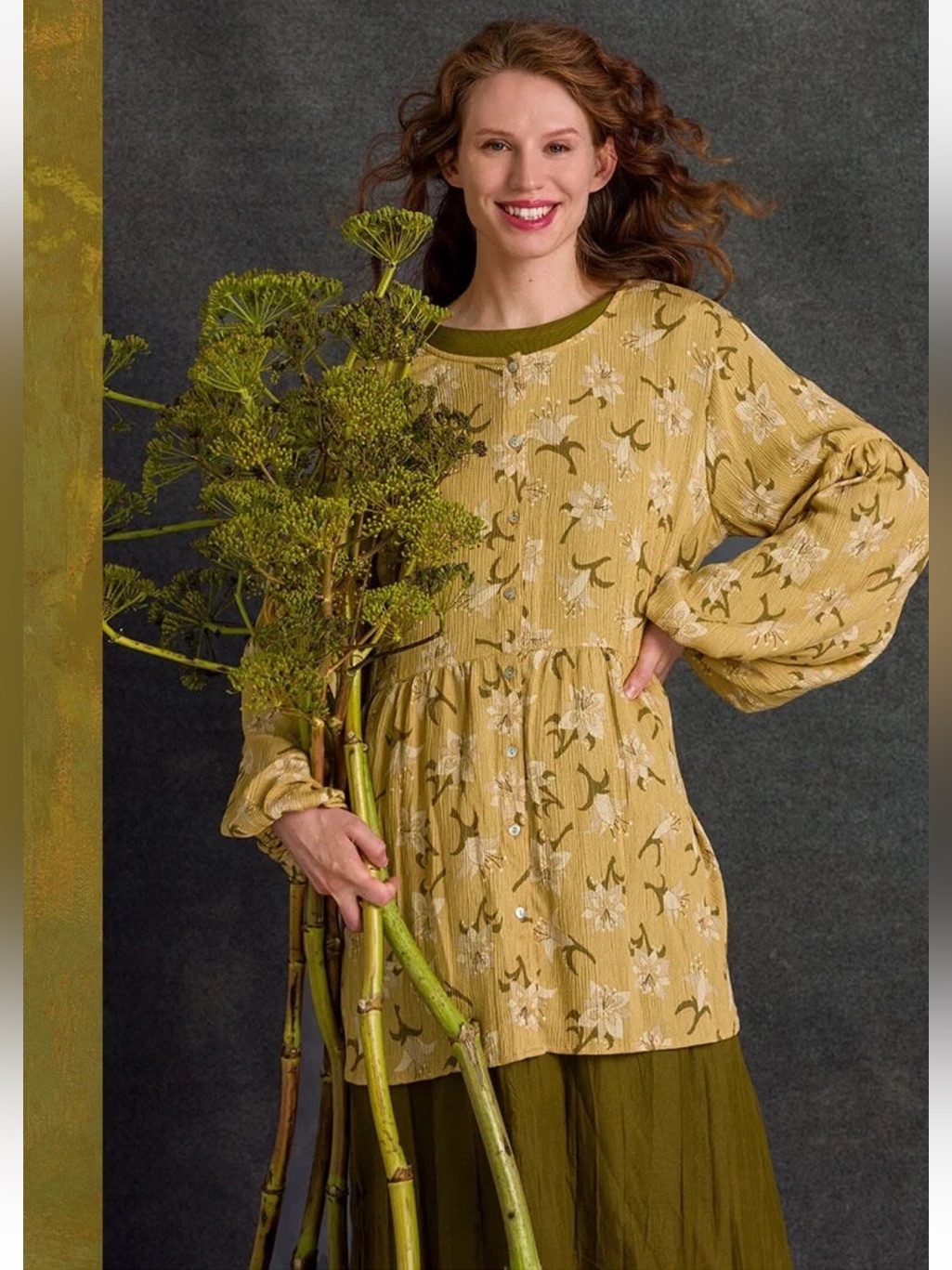 Gudrun Sjoden Large Amaryllis Viscose Tunic Dress Yellow